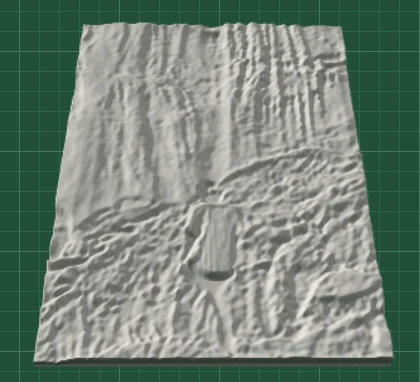 Brightness heightmap of the waterfall photo: the bright water rises in streaks and the person almost disappears